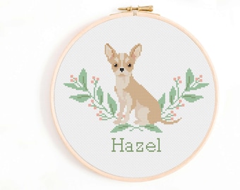 Chihuahua Cross Stitch Pattern: Custom Dog Nameplate (PDF Download)