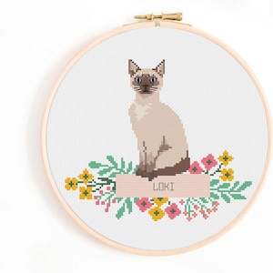 Point Cats (Shorthair) Cross Stitch Pattern - Personalise Your Cat Nameplate Pattern PDF Download. Sealpoint, Chocolate Point, Lilac Point