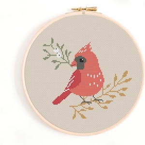 Red Cardinal Cross Stitch Pattern - Winter Birds Cross Stitch Pattern. Birdwatcher Cross Stitch Chart / Christmas Cross Stitch PDF Birds