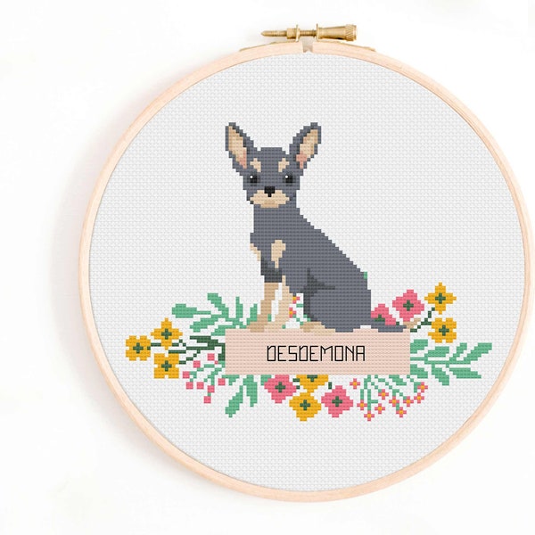 Short Haired Chihuahua Cross Stitch Pattern - Personalise Your Own Dog Nameplate Pattern PDF Instant Download. Teacup Chihuahua Cross Stitch