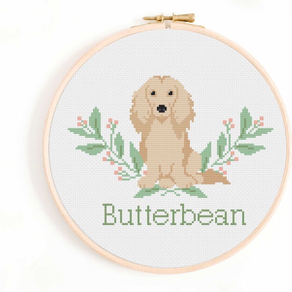 Long-Haired Dachshund Cross Stitch Pattern - Personalise Your Dog Nameplate Pattern PDF Instant Download. Doxie, Wiener Dog, Sausage Dog