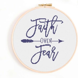 Faith Over Fear Cross Stitch Pattern - Bible Cross Stitch Pattern - Calligraphy Cross Stitch PDF Instant Download. Bible Verse Sampler.