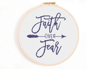 Faith Over Fear Cross Stitch Pattern - Bible Cross Stitch Pattern - Calligraphy Cross Stitch PDF Instant Download. Bible Verse Sampler.