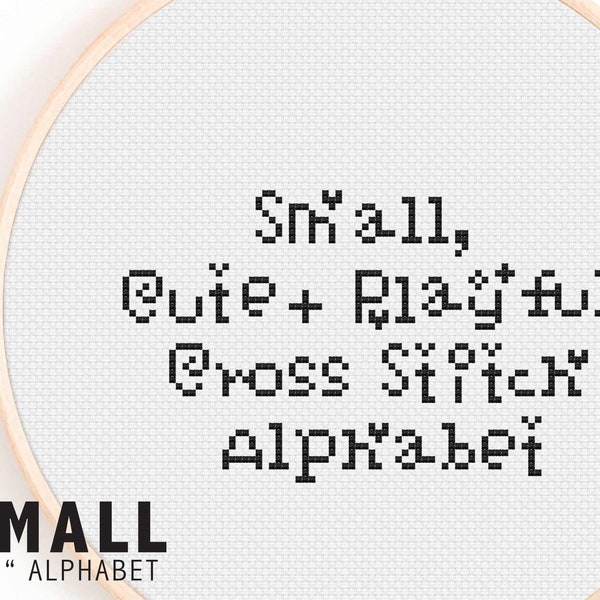 Small Alphabet Cross Stitch Pattern - Cute and Playful Cross Stitch Alphabet - Tiny Fun Cross Stitch Alphabet Pattern - Loveheart Alphabet