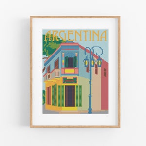 Vintage Travel Argentina Cross Stitch Pattern - Buenos Aires Cross Stitch Pattern PDF Instant Download. Comenito Cross Stitch South America