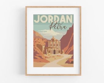 Patrón de punto de cruz de viaje vintage de Petra: Jordania, Oriente Medio (Descarga PDF)