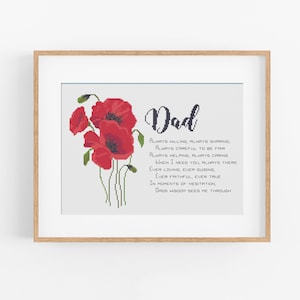 Mohnblumen für Papa Kreuzstich Muster - Geschenk für Papa Kreuzstich Muster PDF Sofortiger Download - Vater Gedicht / Vatertag Kreuzstich