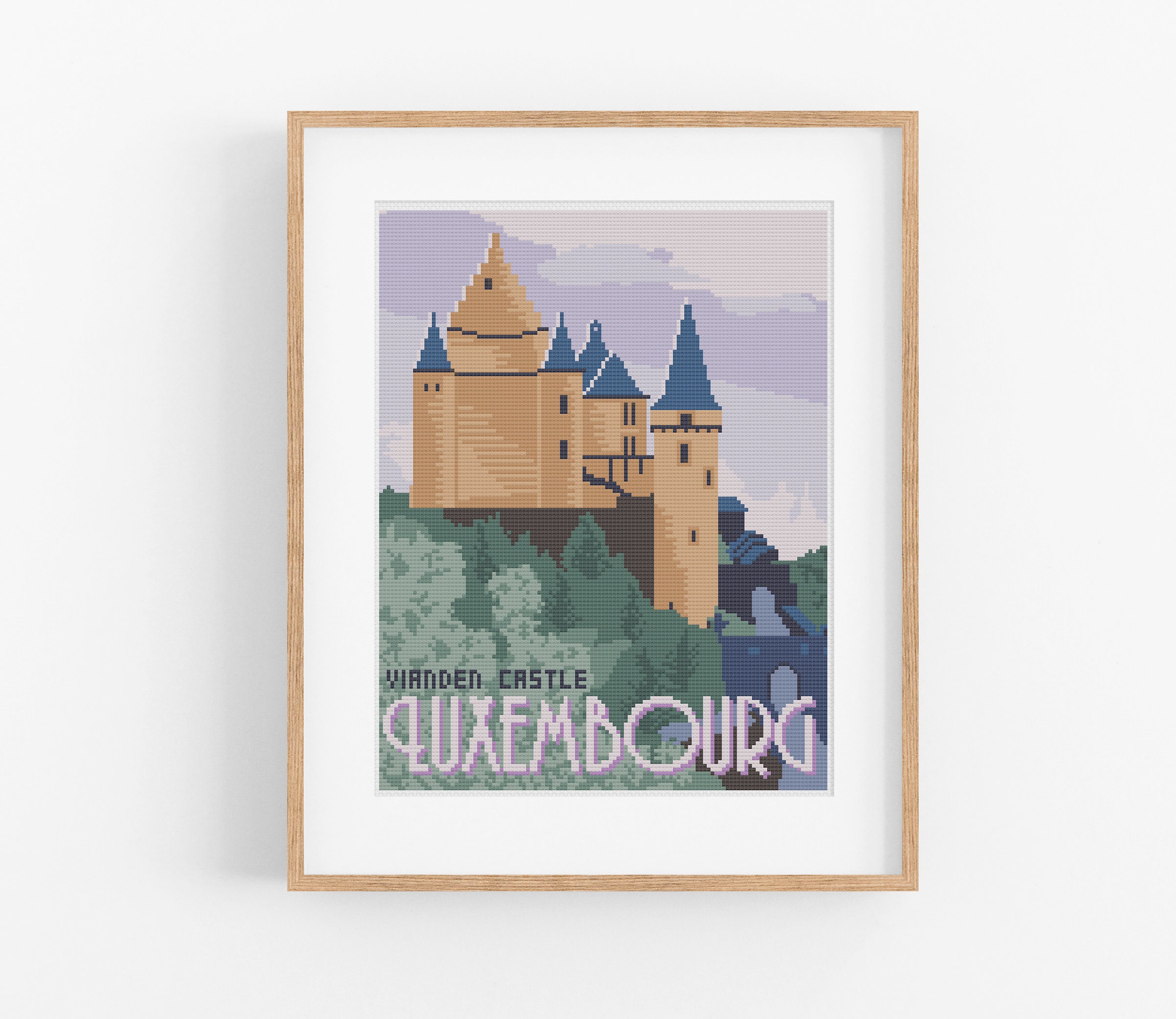 Vintage Travel Luxembourg Cross Stitch Pattern - Vintage Style Europe Cross Stitch Pattern PDF Instant Download. Vintage Travel Luxemburg