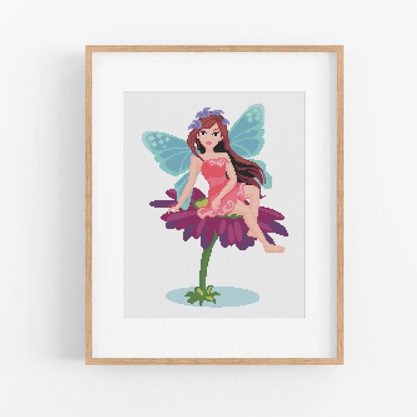 Fairy on a Flower - Fairy Princess Cross Stitch Pattern - Faeries Cross Stitch Pattern - Fairies Cross Stitch PDF. Girls & Kids Pattern.