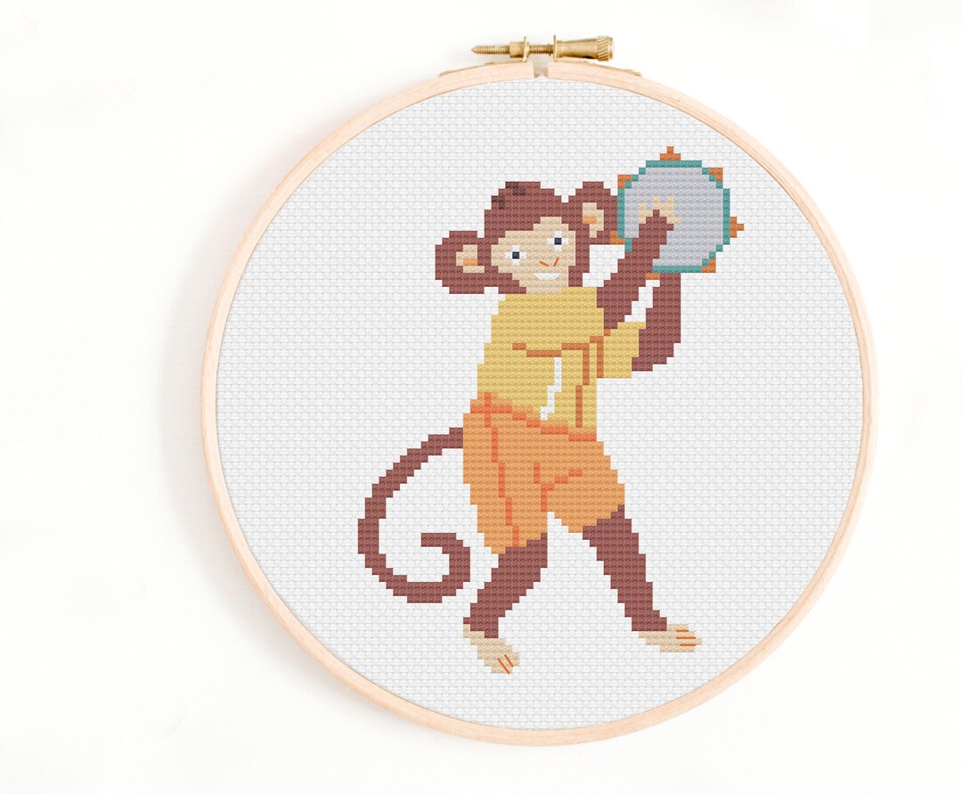 Monkey Playing the Tamborine Cross Stitch Patterns Musical Monkey Cross ...