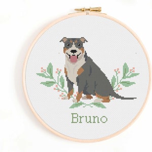 American Pit Bull Cross Stitch Pattern - Personalise Your Own Pit Bull Nameplate Pattern PDF Instant Download. Tricolour, Brindle, Spot