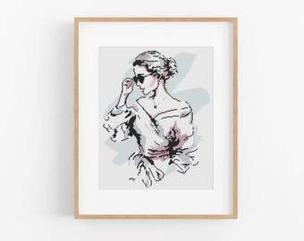 Fashion Illustration Cross Stitch Pattern - Watercolor style Cross Stitch Pattern Instant Download. Fashionista Illustration-style Pattern