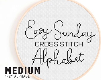 Alfabeto de punto de cruz fácil del domingo - Alfabeto de punto de cruz escrito a mano - Fuente de punto de cruz de caligrafía - Gráfico completo de punto de cruz del alfabeto
