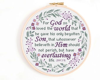 Christian Cross Stitch Pattern - John 3:16 - For God So Loved the World Cross Stitch Pattern PDF Instant Download Bible Verse Cross Stitch