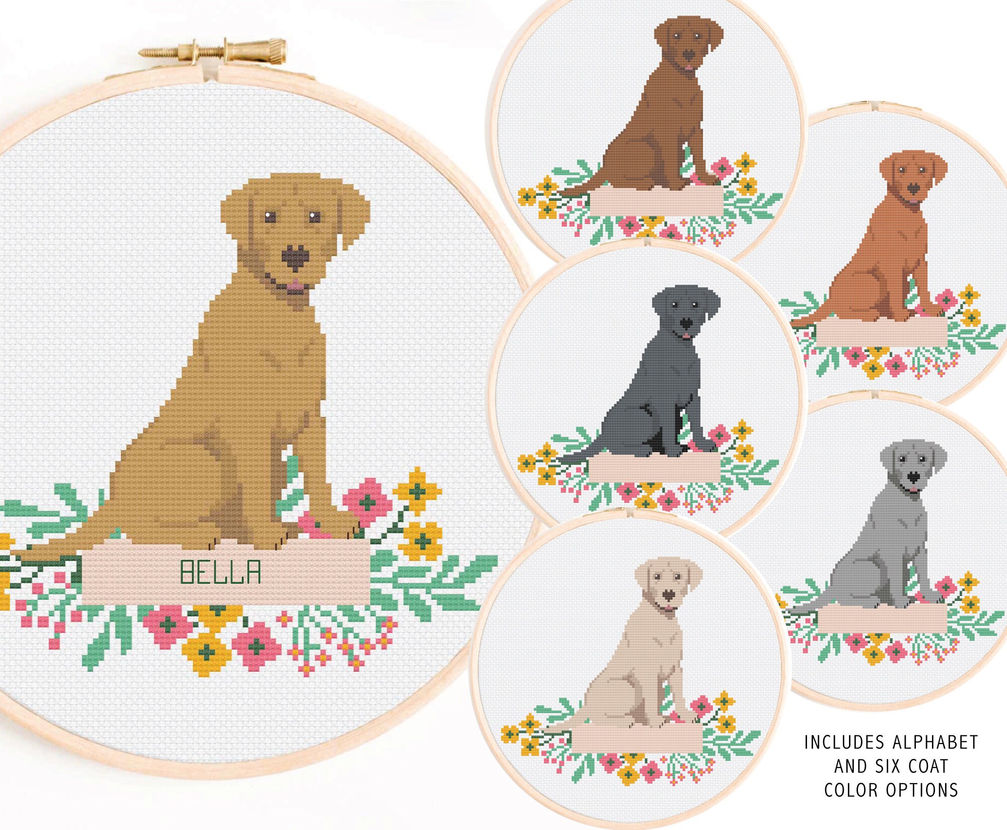 Labrador Pattern Printable Labrador Cross Stitch Pattern - Personalise Your Own Labrador Nameplate ...