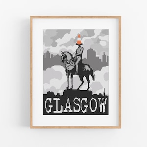 Vintage Travel Scotland Cross Stitch Pattern - Vintage Style Glasgow Cross Stitch Pattern Instant Download. Duke of Wellington Traffic Cone
