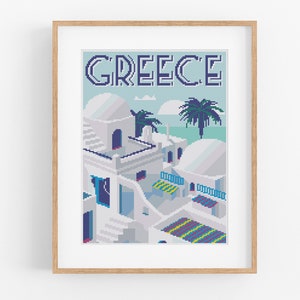Vintage Travel Greece Cross Stitch Pattern - Vintage Style Greece Cross Stitch Pattern PDF Instant Download. Vintage Travel Corfu, Santorini
