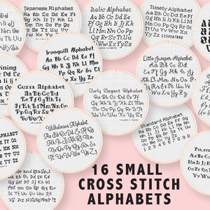 VALUE PACK - 16 Small Alphabet Cross Stitch Patterns - Tiny Cross Stitch Alphabets - Simple Small Serif and San Serif Cross Stitch Fonts