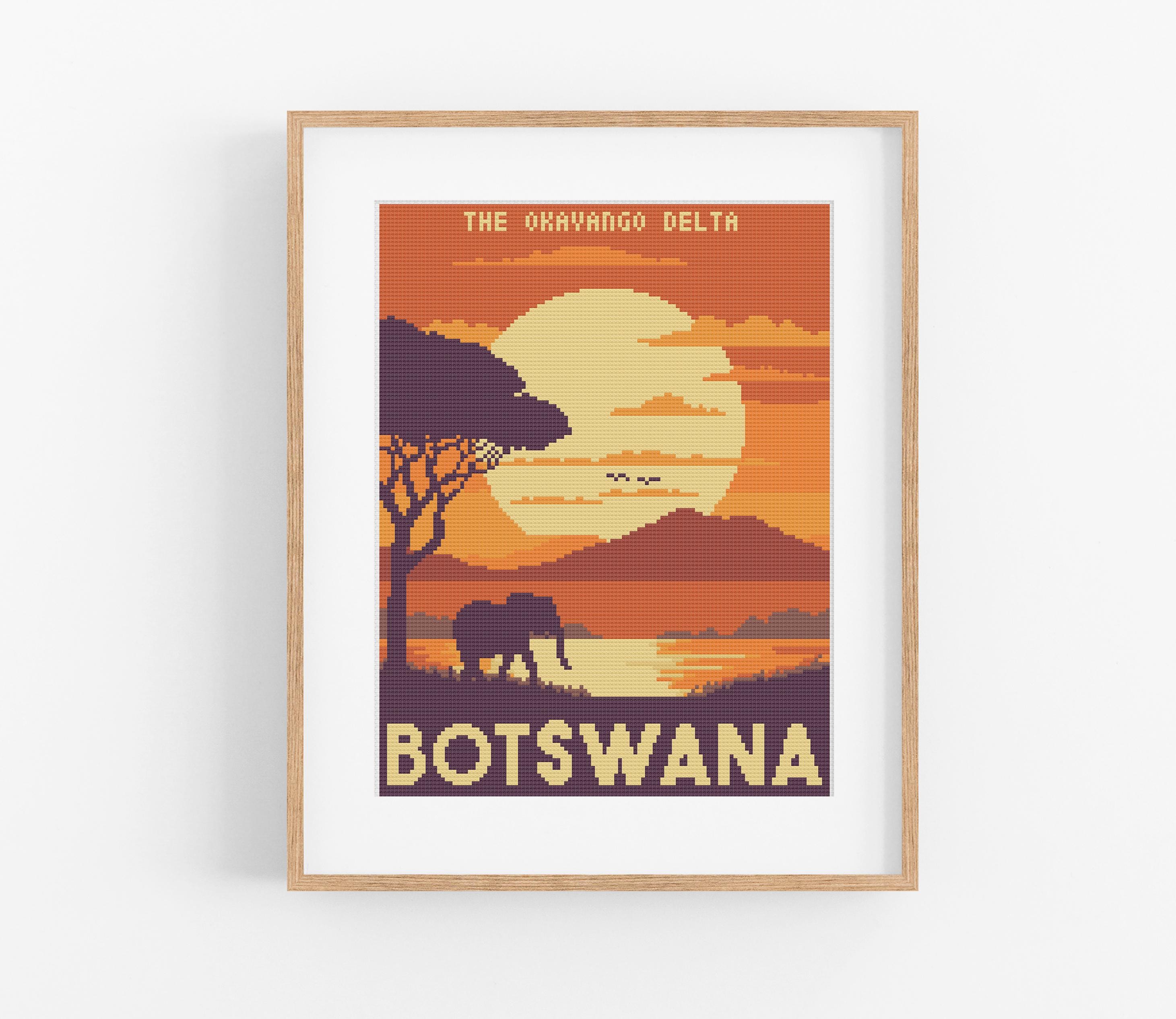 Vintage Botswana Cross Stitch Pattern: Okavango Delta Africa (PDF Download  - Etsy, image size:2922x2533