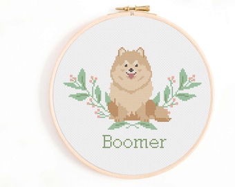 Pomeranian Cross Stitch Pattern: Custom Dog Nameplate (PDF Download)