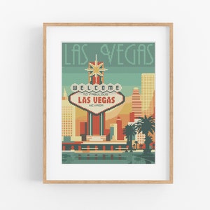 Patrón de punto de cruz de Las Vegas, Nevada - Patrón de punto de cruz estilo vintage de Nevada (PDF, descarga instantánea). Punto de cruz de la Franja de Las Vegas.