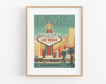 Patrón de punto de cruz de Las Vegas, Nevada - Patrón de punto de cruz estilo vintage de Nevada (PDF, descarga instantánea). Punto de cruz de la Franja de Las Vegas.