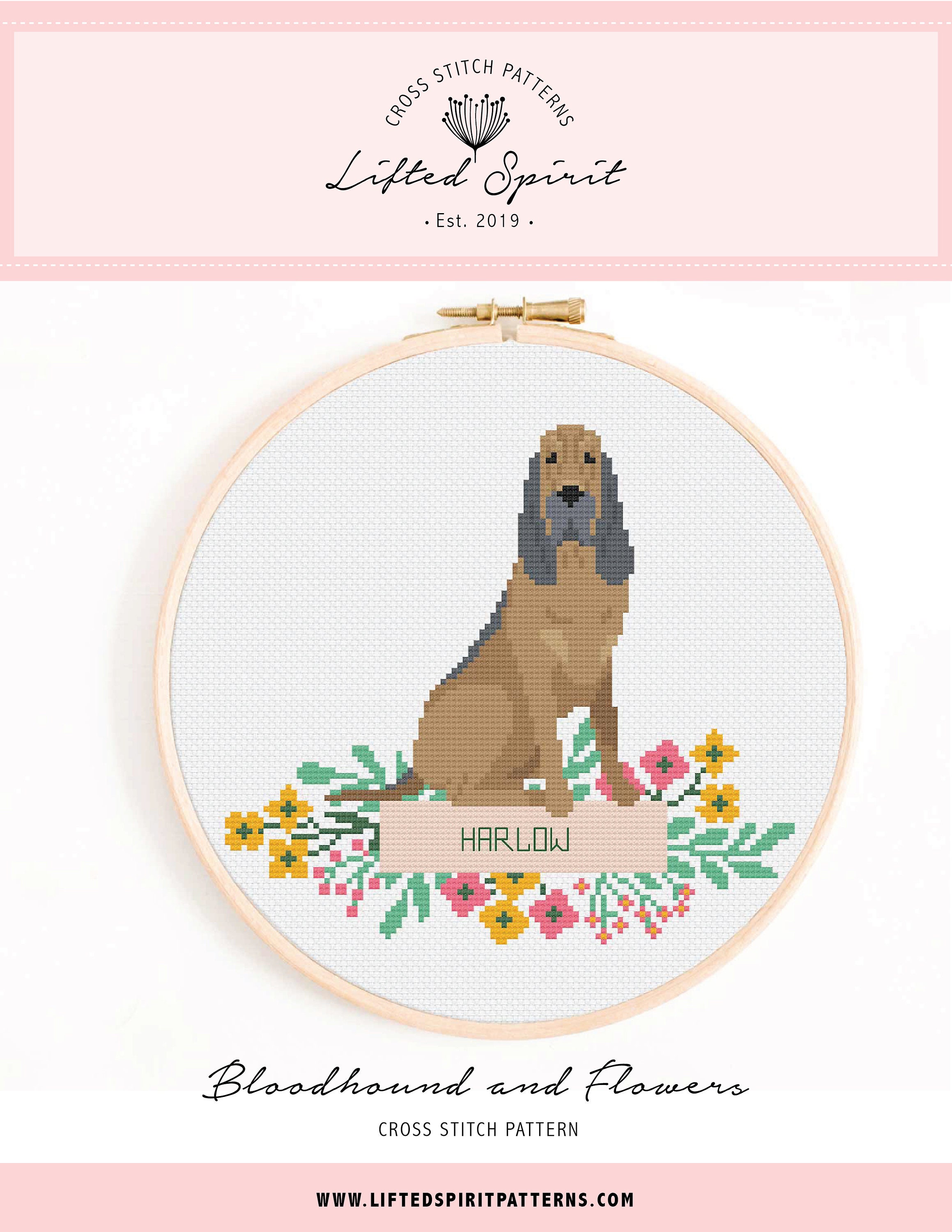 Bloodhound Cross Stitch Pattern: Personalized Dog Nameplate (PDF