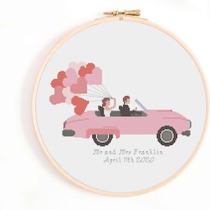 Hochzeit Auto Kreuzstichmuster - Modernes Hochzeitsgeschenk Kreuzstichmuster zur Personalisierung - Datum Kreuzstichmuster PDF Download