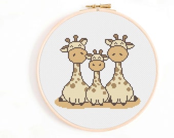 Giraffe Family - Cute Animal Family Cross Stitch Pattern - Giraffe Cross Stitch Pattern - Family Cross Stitch PDF. Mom and Baby Pattern.