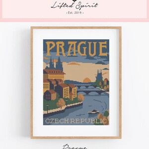 Vintage Travel Prague Cross Stitch Pattern - Vintage Style Czechia Cross Stitch Pattern PDF Instant Download. Vintage Travel Czech Republic image 3