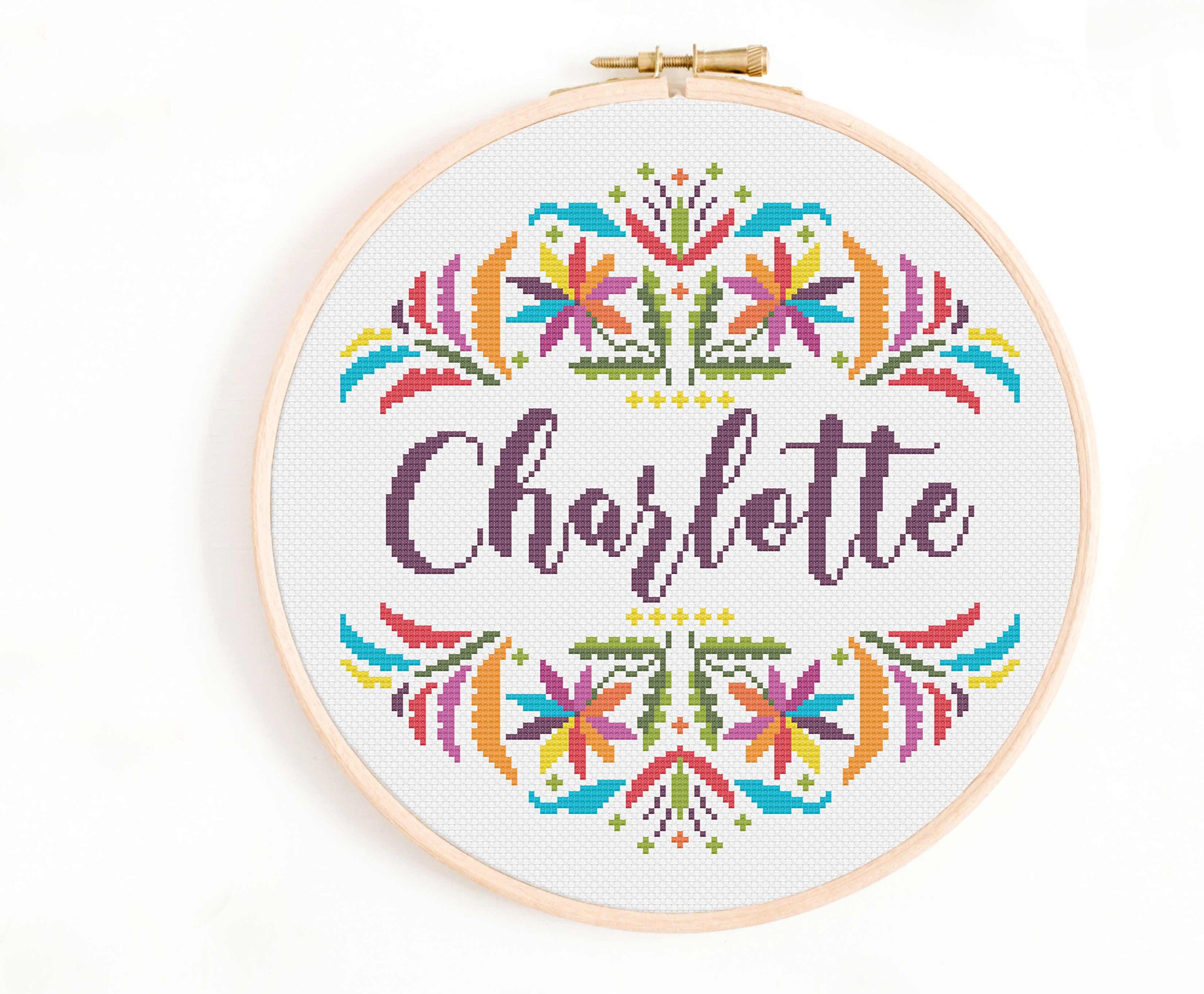 Child's Name Sign Cross Stitch Flowers and Fireworks Etsy