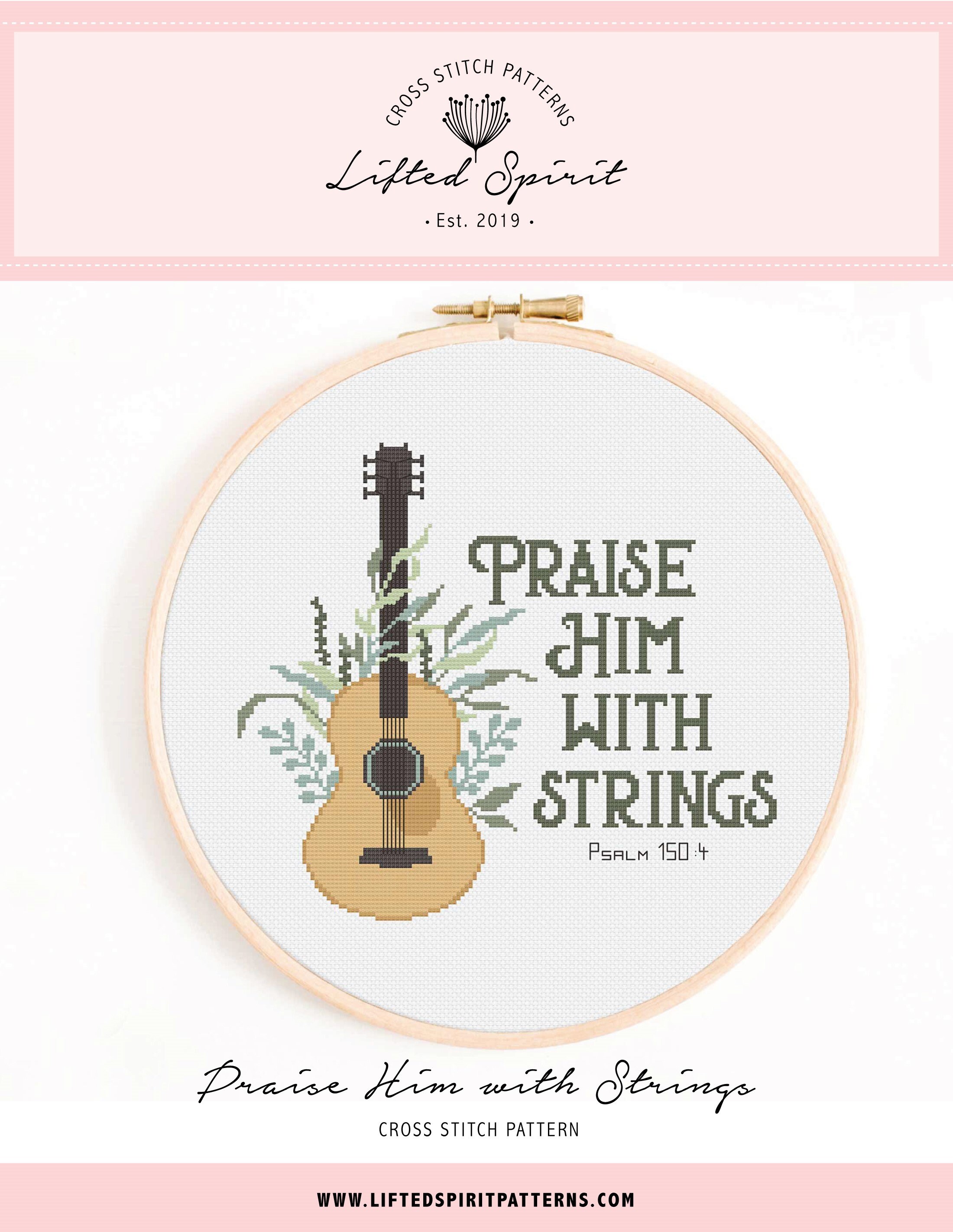 Christian Cross Stitch Pattern Praise Him with Strings Cross | Etsy