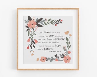 Christian Cross Stitch Pattern - Plans to Give You Hope Cross Stitch Pattern PDF Bible Jeremiah 29:11