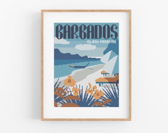 Vintage Travel Barbados Cross Stitch Pattern - Vintage Style Caribbean Cross Stitch Pattern PDF Instant Download. Vintage Travel Islands