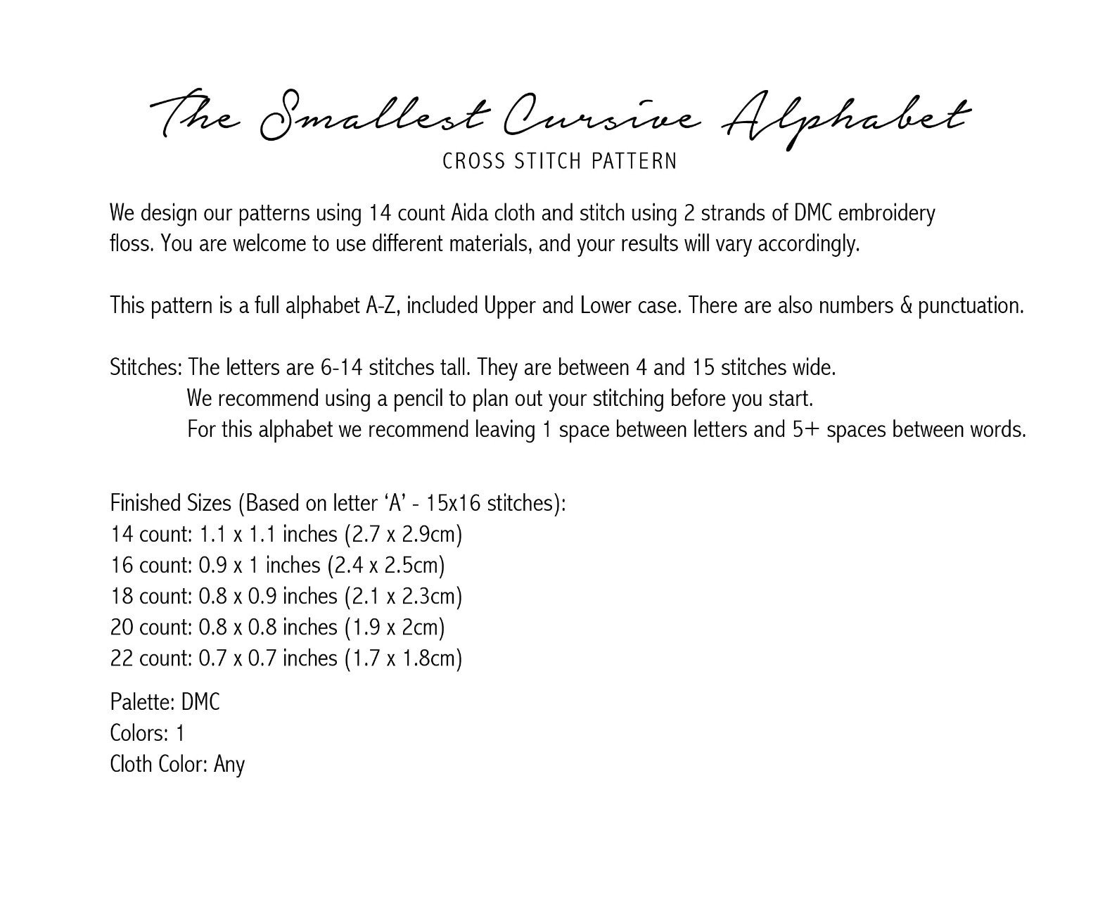 Smallest Cursive Alphabet Cross Stitch Pattern Little Cross Etsy