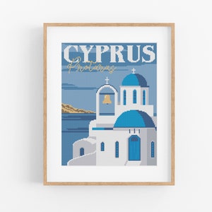 Vintage Travel Cyprus Cross Stitch Pattern - Europe Cross Stitch Pattern PDF Instant Download. Mediterranean Cross Stitch  - Greek Cyprus