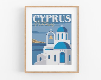 Vintage Travel Cyprus Cross Stitch Pattern - Europe Cross Stitch Pattern PDF Instant Download. Mediterranean Cross Stitch  - Greek Cyprus