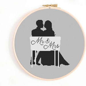 Mr & Mrs - Wedding Cross Stitch Pattern - Modern Wedding Cross Stitch Pattern for Wedding Gift - Wedding Cross Stitch Pattern PDF Download