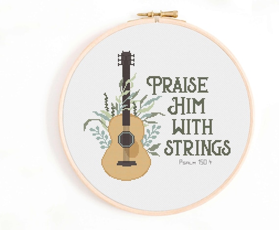 Christian Cross Stitch Pattern Praise Him with Strings Cross | Etsy