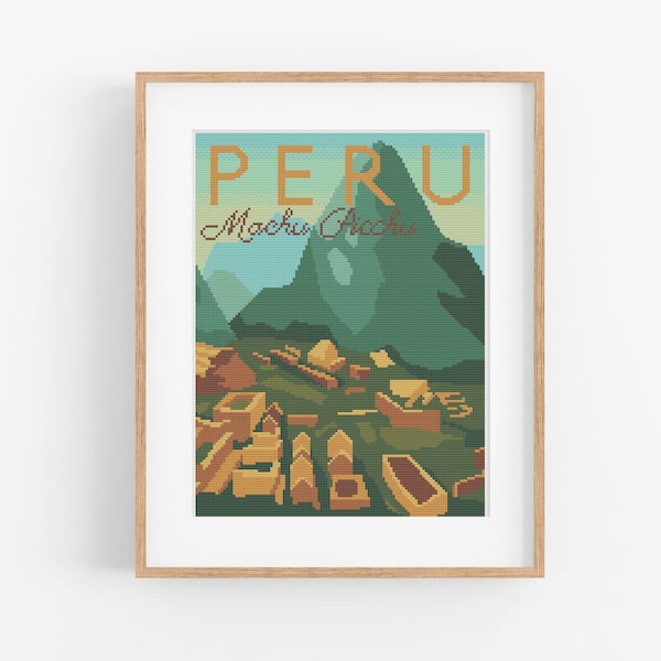 Vintage Travel Peru Cross Stitch Pattern - Machu Picchu Cross Stitch Pattern PDF Instant Download. Vintage Travel Lima Peru Poster