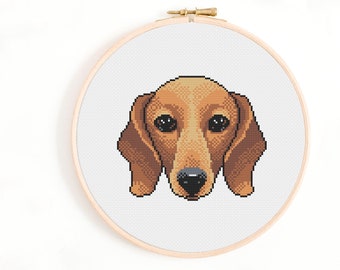 Dachsund Cross Stitch - Sausage Dog Portrait Cross Stitch Pattern - Weiner Dog Cross Stitch Pattern - Doxie Dog Cross Stitch PDF.