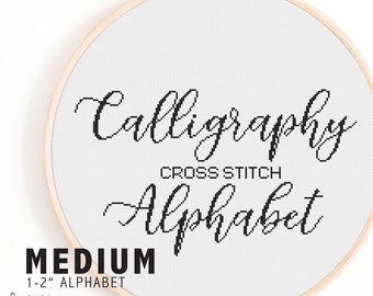 Full Alphabet Cross Stitch Pattern - Calligraphy Cross Stitch Alphabet - Decorative, Medium-Sized Handwriting Cross Stitch Alphabet Pattern