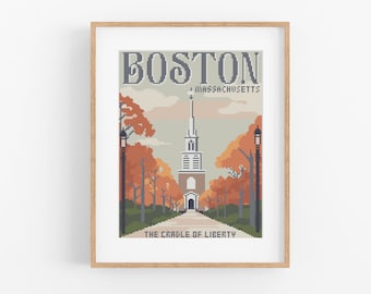 Vintage Boston Church Steeple Cross Stitch Pattern (PDF Download)