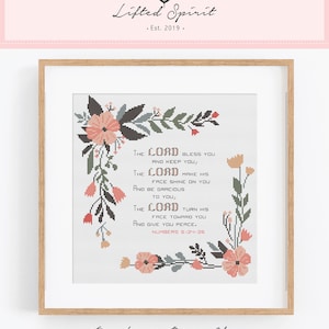 Christian Cross Stitch Pattern - The Lord Bless You and Keep You Cross Stitch Pattern PDF Bible Numbers 6:24-26, Psalm or Verse Cross Stitch image 3
