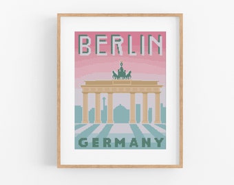 Patrón de punto de cruz "Viaje vintage a Berlín" - Patrón de punto de cruz "Alemania estilo vintage" (PDF, descarga instantánea). Viaje vintage a Alemania.