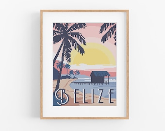 Vintage Belize Travel Cross Stitch Pattern (PDF Download)