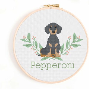 Short-Haired Dachshund Cross Stitch Pattern - Personalise Your Dog Nameplate Pattern PDF Instant Download. Doxie, Wiener Dog, Sausage Dog