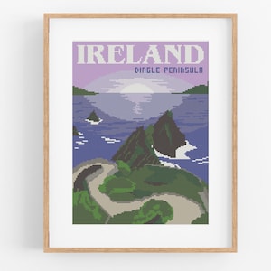 Vintage Travel Ireland Cross Stitch Pattern - Vintage Style Irish Cross Stitch Pattern PDF Instant Download. Travel Dingle Peninsula