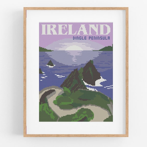 vintage Travel Ireland Cross Stitch Pattern - vintage Style Irish Cross Stitch Pattern PDF Téléchargement instantané. Voyage Péninsule de Dingle