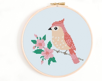 Cardinal Cross Stitch - Pretty Bird Cross Stitch Patterns - Spring Birds Cross Stitch Pattern. Bird Decor Cross Stitch Chart